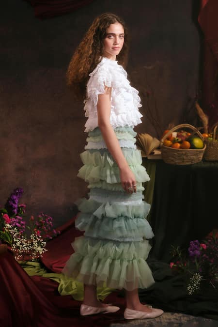 Buy Therealb Green Tulle Ruffles Tiered Skirt Online at Aza Fashions Buy_Therealb_Green Tulle Ruffles Tiered Skirt _Online_at_Aza_Fashions