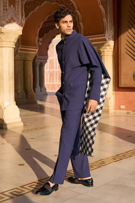 Dash And Dot Blue Viscose, Polyester Navy Bandhgala With Pocket Detail Online at Aza Fashions Dash And Dot_Blue Viscose, Polyester Navy Bandhgala With Pocket Detail _Online_at_Aza_Fashions