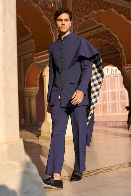 Buy Dash And Dot Blue Viscose, Polyester Navy Bandhgala With Pocket Detail Online at Aza Fashions Buy_Dash And Dot_Blue Viscose, Polyester Navy Bandhgala With Pocket Detail _Online_at_Aza_Fashions