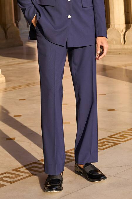 Dash And Dot Blue Viscose, Polyester Navy Bandhgala And Trouser Set at Aza Fashions Dash And Dot_Blue Viscose, Polyester Navy Bandhgala And Trouser Set _at_Aza_Fashions