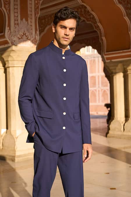 Dash And Dot Blue Viscose, Polyester Navy Solid Trouser at Aza Fashions Dash And Dot_Blue Viscose, Polyester Navy Solid Trouser _at_Aza_Fashions