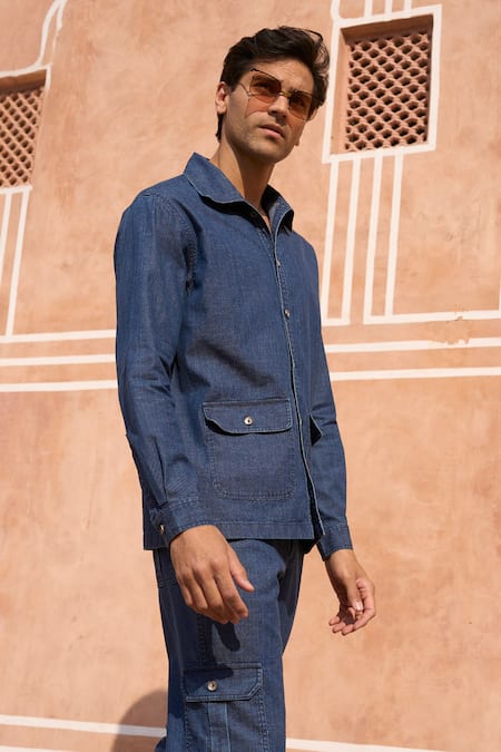 Buy Dash And Dot Blue Cotton Indigo Washed Denim Shirt Online at Aza Fashions Buy_Dash And Dot_Blue Cotton Indigo Washed Denim Shirt _Online_at_Aza_Fashions