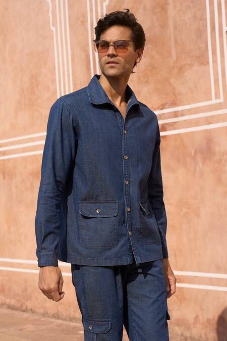 Shop Dash And Dot Blue Cotton Indigo Washed Denim Shirt Online at Aza Fashions Shop_Dash And Dot_Blue Cotton Indigo Washed Denim Shirt _Online_at_Aza_Fashions