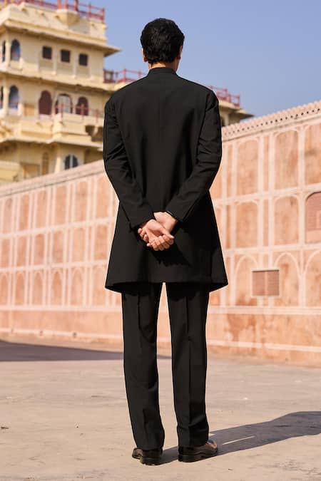 Dash And Dot Longline Black Toggle Sherwani 