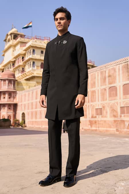 Dash And Dot Black Viscose, Polyester Straight Fit Trouser Online at Aza Fashions Dash And Dot_Black Viscose, Polyester Straight Fit Trouser _Online_at_Aza_Fashions