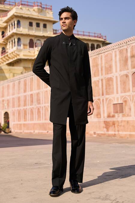 Shop Dash And Dot Black Viscose, Polyester Straight Fit Trouser Online at Aza Fashions Shop_Dash And Dot_Black Viscose, Polyester Straight Fit Trouser _Online_at_Aza_Fashions