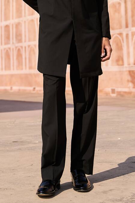 Dash And Dot Black Viscose, Polyester Straight Fit Trouser at Aza Fashions Dash And Dot_Black Viscose, Polyester Straight Fit Trouser _at_Aza_Fashions