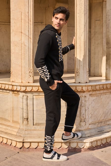 Buy Dash And Dot Black Cotton Brooches Dori Embroidered Hoodie Online at Aza Fashions Buy_Dash And Dot_Black Cotton Brooches Dori Embroidered Hoodie _Online_at_Aza_Fashions