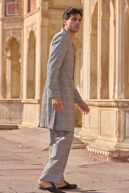 Dash And Dot Gray Viscose, Polyester Houndstooth Check Grey Trouser Online at Aza Fashions Dash And Dot_Gray Viscose, Polyester Houndstooth Check Grey Trouser _Online_at_Aza_Fashions