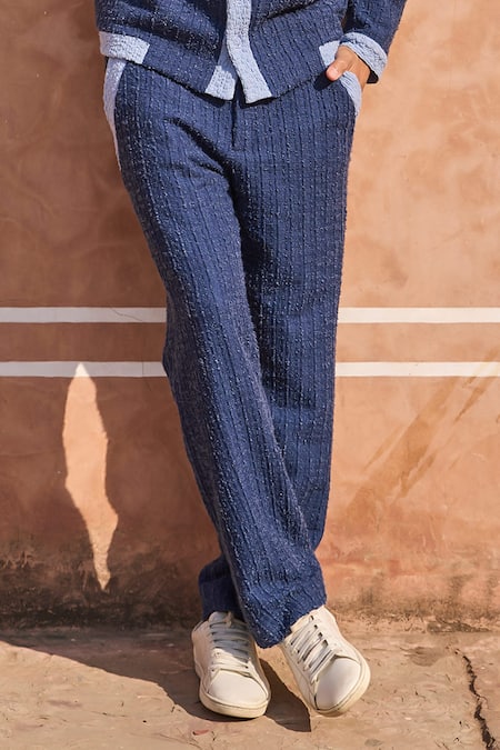 Dash And Dot Blue Polyester, Spandex Boucle Knitted Pant Online at Aza Fashions Dash And Dot_Blue Polyester, Spandex Boucle Knitted Pant _Online_at_Aza_Fashions