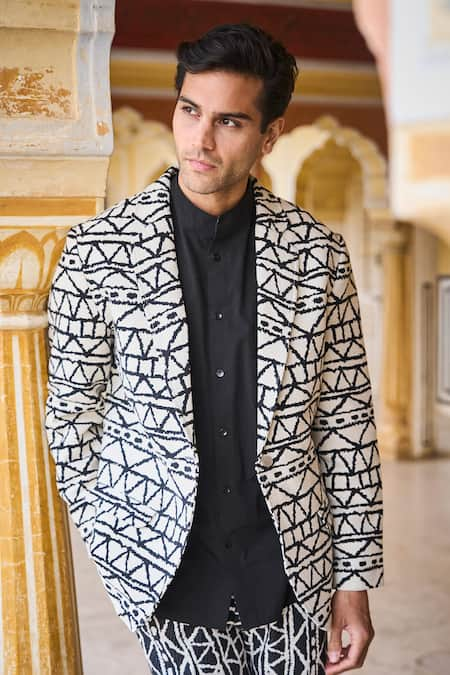 Dash and Dot Monochrome Geometric Blazer 