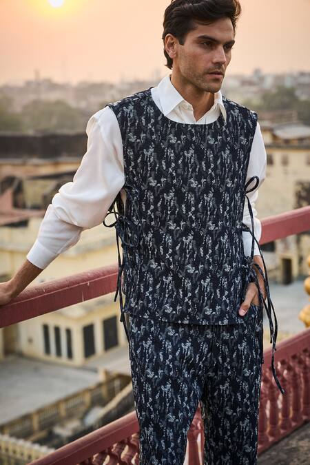 Buy_Dash And Dot_Blue Cotton, Polyester Abstract Denim Overlay And Pant Set 