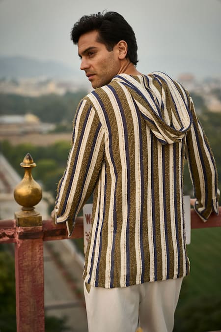Dash And Dot_Multi Color Cotton, Polyester Hooded Stripe Shirt _Online_at_Aza_Fashions