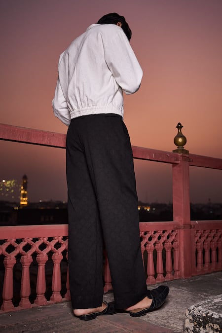 Shop_Dash And Dot_White Cotton Geometric Textured Shacket And Pant Set _at_Aza_Fashions