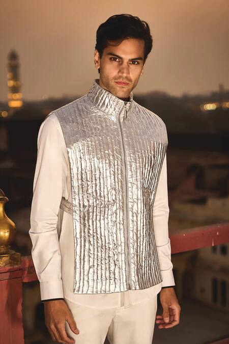 Buy Dash And Dot Silver Polyester, Nylon Quilted Gilet Jacket Online at Aza Fashions Buy_Dash And Dot_Silver Polyester, Nylon Quilted Gilet Jacket _Online_at_Aza_Fashions