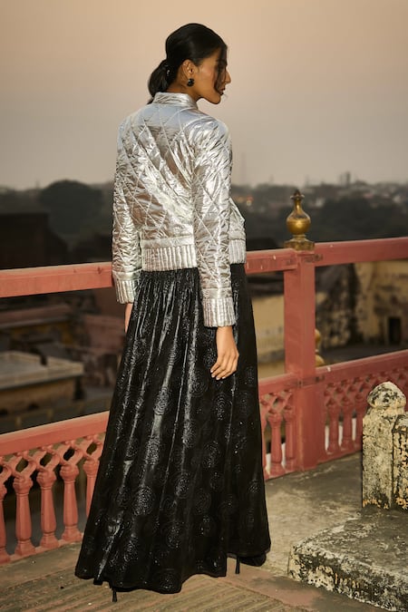 Dash And Dot Quilted Silver Puffer Jacket 