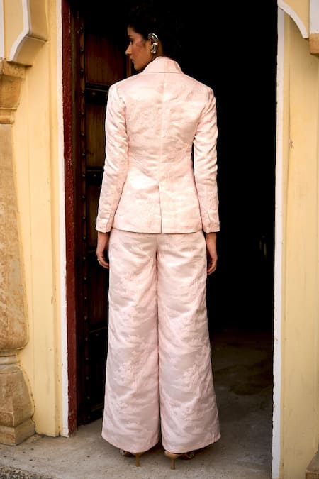 Shop Dash And Dot Pink Polyester Embroidery Floral Woven Blazer at Aza Fashions Shop_Dash And Dot_Pink Polyester Embroidery Floral Woven Blazer _at_Aza_Fashions