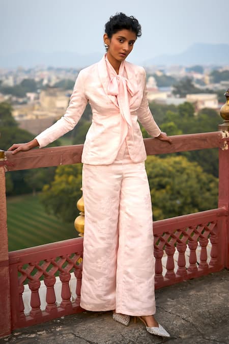 Dash And Dot_Pink Polyester Woven Textured Wide Leg Pant _Online_at_Aza_Fashions