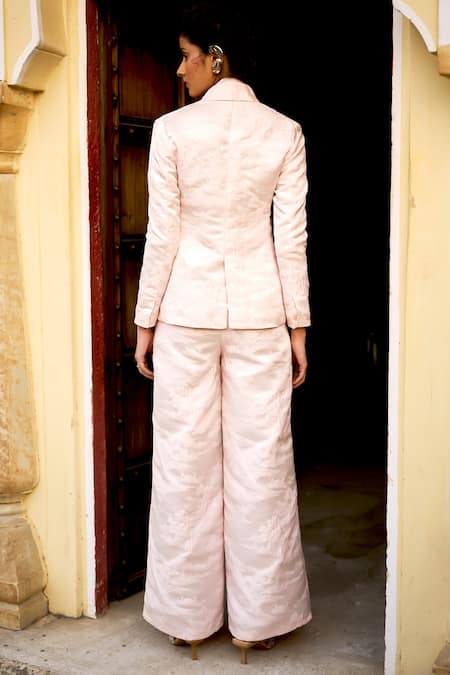 Shop_Dash And Dot_Pink Polyester Woven Textured Wide Leg Pant _at_Aza_Fashions