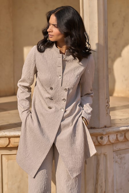 Shop Dash And Dot Beige Polyester Embroidery Bandeau Neck Floral Pattern Jacket Online at Aza Fashions Shop_Dash And Dot_Beige Polyester Embroidery Bandeau Neck Floral Pattern Jacket_Online_at_Aza_Fashions