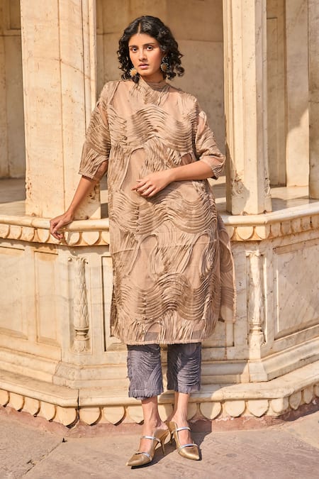 Buy Dash And Dot Beige Cotton Applique High Neck Abstract Tunic And Pant Set Online at Aza Fashions Buy_Dash And Dot_Beige Cotton Applique High Neck Abstract Tunic And Pant Set _Online_at_Aza_Fashions