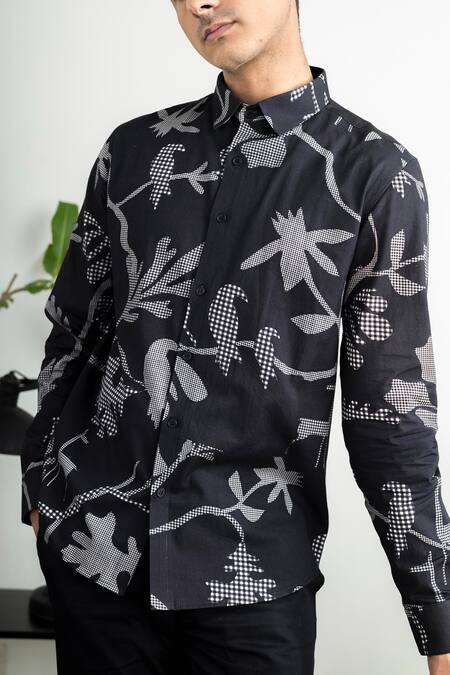 Buy_Lacquer Embassy_Black Cotton Gingham Print Shirt _Online_at_Aza_Fashions