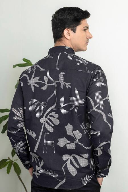 Lacquer Embassy_Black Cotton Gingham Print Shirt _Online_at_Aza_Fashions
