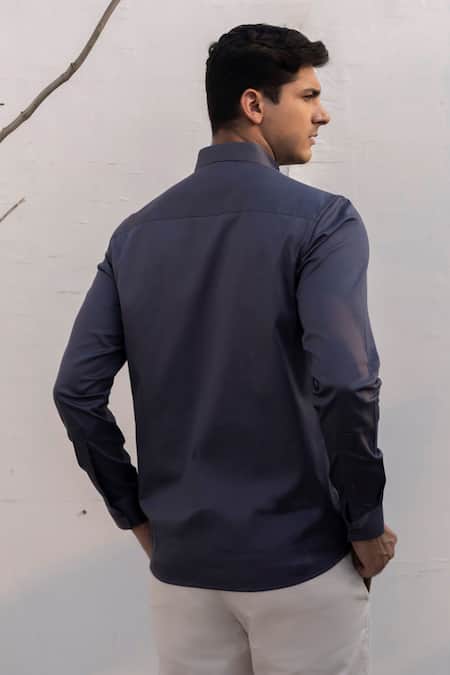 Shop_Lacquer Embassy_Gray Cotton Satin Piping Grey Shirt With _at_Aza_Fashions