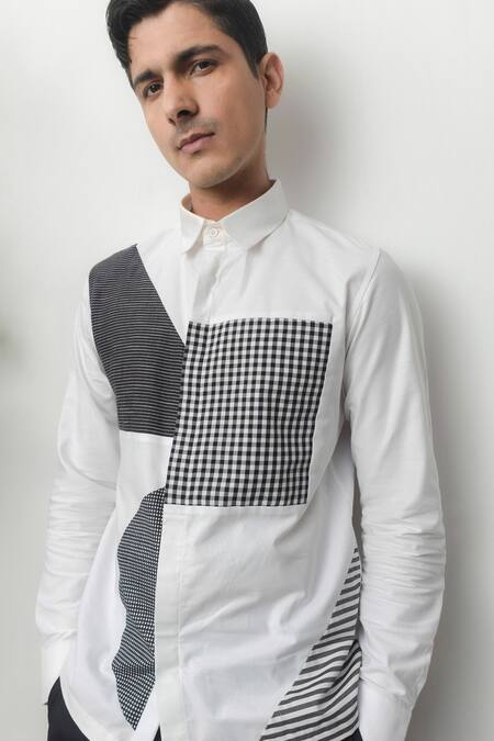 Shop_Lacquer Embassy_White Cotton Patchwork Geometric Embroidered Shirt 