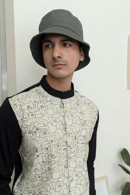 Buy_Lacquer Embassy_Beige Cotton Doodle Print Colorblock Full Sleeve Shirt 