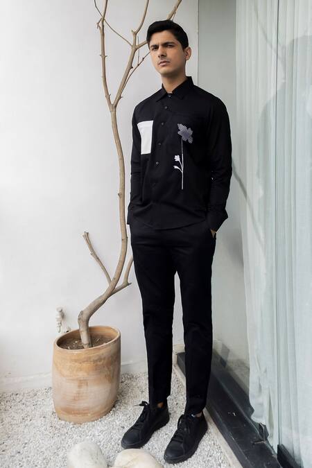 Buy_Lacquer Embassy_Black Cotton Patchwork Floral Shirt 