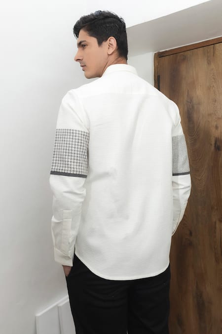 Lacquer Embassy Houndstooth Woven Waffle Texture Shirt 