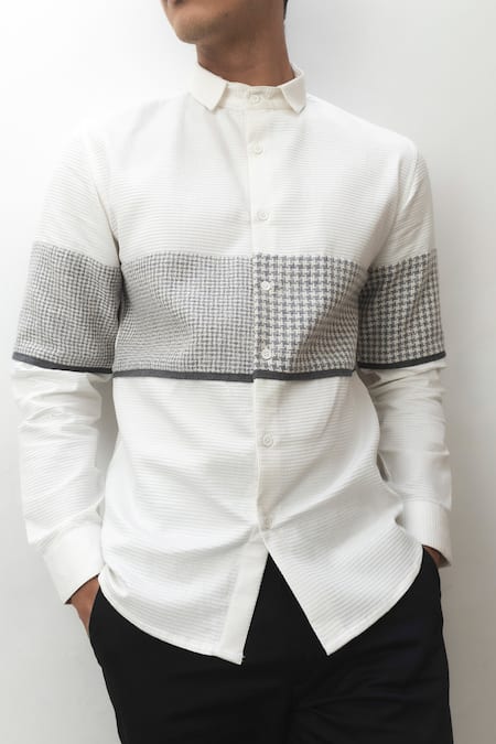 Shop_Lacquer Embassy_White Houndstooth Woven Waffle Texture Shirt 