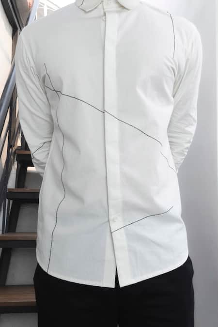 Shop_Lacquer Embassy_White Cotton Embroidery Abstract Thread Collar Shirt _Online_at_Aza_Fashions