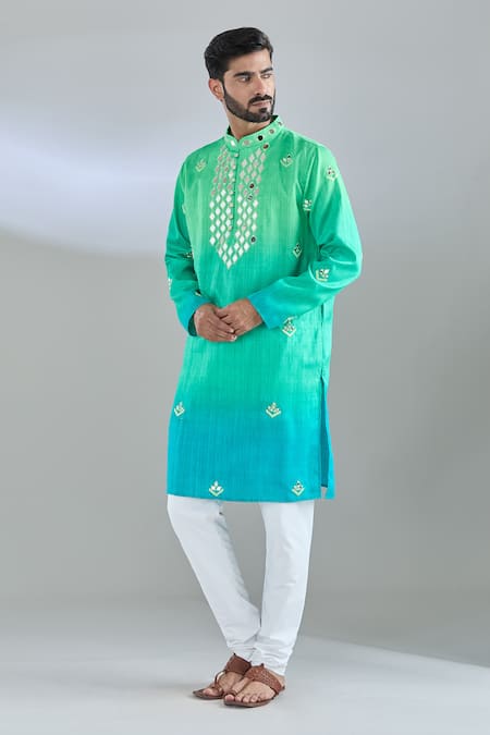 Buy Arihant Rai Sinha Green Silk Mirrors, Embroidery Ombre Kurta Online at Aza Fashions Buy_Arihant Rai Sinha_Green Silk Mirrors, Embroidery Ombre Kurta _Online_at_Aza_Fashions