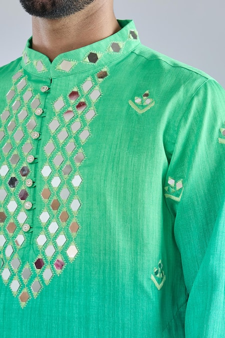 Arihant Rai Sinha Green Silk Mirrors, Embroidery Ombre Kurta at Aza Fashions Arihant Rai Sinha_Green Silk Mirrors, Embroidery Ombre Kurta _at_Aza_Fashions