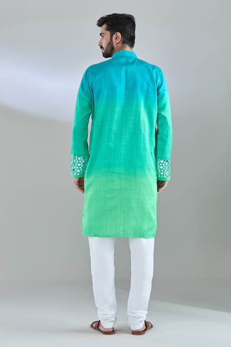 Shop Arihant Rai Sinha Green Silk Mirrors, Embroidery Ombre Kurta at Aza Fashions Shop_Arihant Rai Sinha_Green Silk Mirrors, Embroidery Ombre Kurta _at_Aza_Fashions
