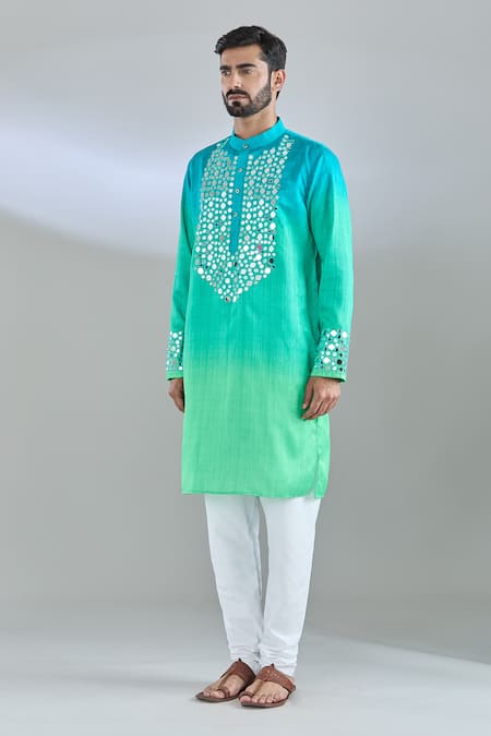 Buy Arihant Rai Sinha Green Silk Mirrors, Embroidery Ombre Kurta Online at Aza Fashions Buy_Arihant Rai Sinha_Green Silk Mirrors, Embroidery Ombre Kurta _Online_at_Aza_Fashions