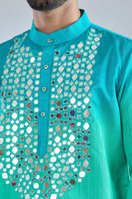 Arihant Rai Sinha Green Silk Mirrors, Embroidery Ombre Kurta at Aza Fashions Arihant Rai Sinha_Green Silk Mirrors, Embroidery Ombre Kurta _at_Aza_Fashions