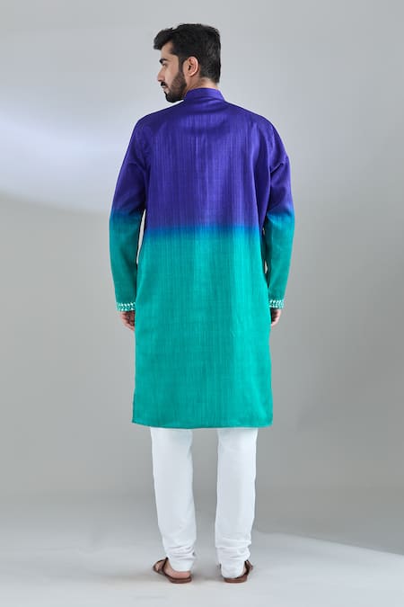 Shop Arihant Rai Sinha Blue Silk Mirrors, Embroidery Kurta at Aza Fashions Shop_Arihant Rai Sinha_Blue Silk Mirrors, Embroidery Kurta _at_Aza_Fashions