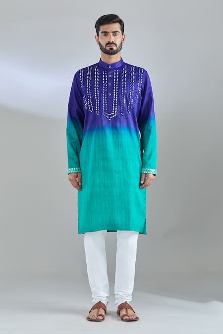Arihant Rai Sinha Blue Silk Mirrors, Embroidery Kurta Online at Aza Fashions Arihant Rai Sinha_Blue Silk Mirrors, Embroidery Kurta _Online_at_Aza_Fashions