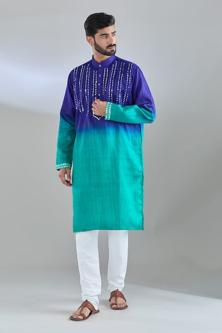 Buy Arihant Rai Sinha Blue Silk Mirrors, Embroidery Kurta Online at Aza Fashions Buy_Arihant Rai Sinha_Blue Silk Mirrors, Embroidery Kurta _Online_at_Aza_Fashions