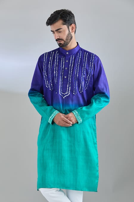 Arihant Rai Sinha Blue Silk Mirrors, Embroidery Kurta at Aza Fashions Arihant Rai Sinha_Blue Silk Mirrors, Embroidery Kurta _at_Aza_Fashions