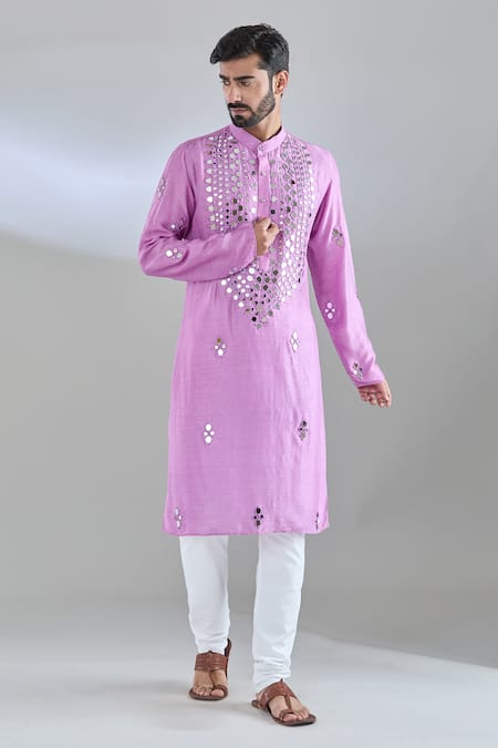 Shop Arihant Rai Sinha Purple Silk Mirrors, Embroidery Kurta Online at Aza Fashions Shop_Arihant Rai Sinha_Purple Silk Mirrors, Embroidery Kurta _Online_at_Aza_Fashions