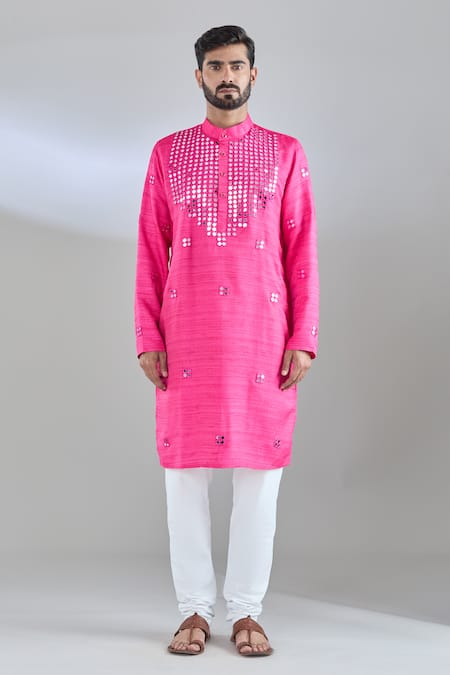 Buy Arihant Rai Sinha Pink Silk Mirrors, Embroidery Kurta Online at Aza Fashions Buy_Arihant Rai Sinha_Pink Silk Mirrors, Embroidery Kurta _Online_at_Aza_Fashions