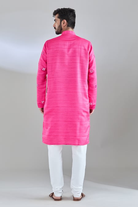 Shop Arihant Rai Sinha Pink Silk Mirrors, Embroidery Kurta at Aza Fashions Shop_Arihant Rai Sinha_Pink Silk Mirrors, Embroidery Kurta _at_Aza_Fashions