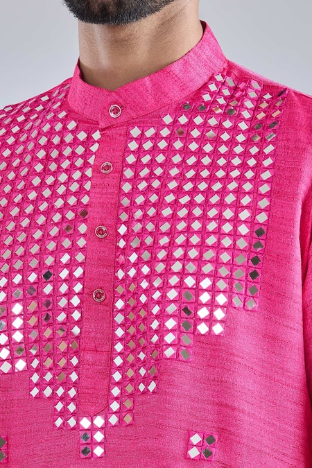 Arihant Rai Sinha Pink Silk Mirrors, Embroidery Kurta at Aza Fashions Arihant Rai Sinha_Pink Silk Mirrors, Embroidery Kurta _at_Aza_Fashions