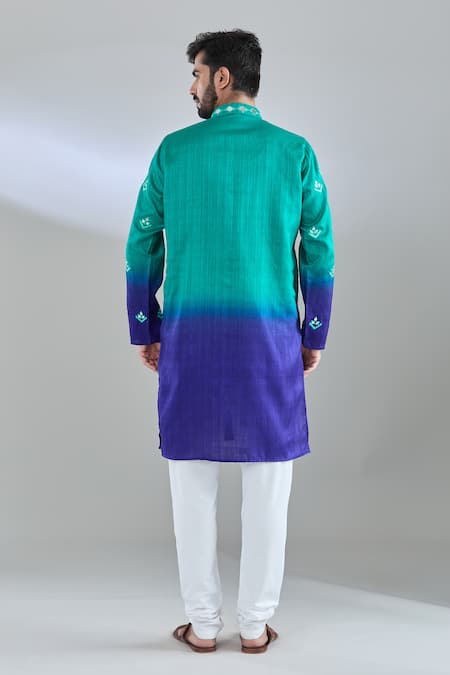 Shop Arihant Rai Sinha Green Silk Mirrors, Embroidery Ombre Kurta at Aza Fashions Shop_Arihant Rai Sinha_Green Silk Mirrors, Embroidery Ombre Kurta _at_Aza_Fashions