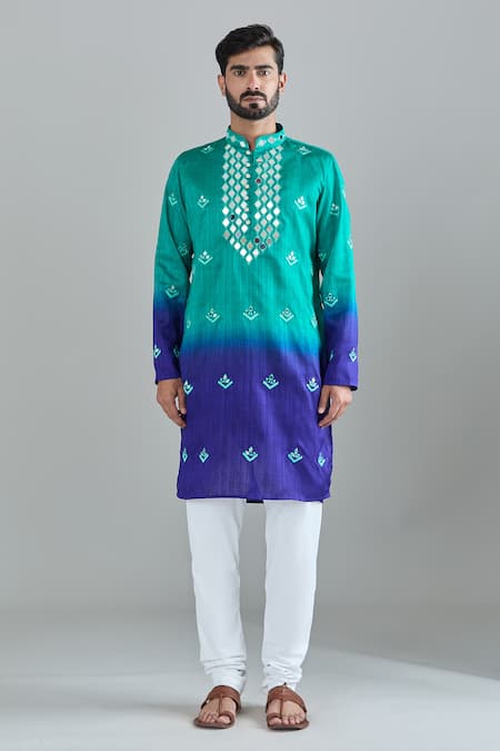Arihant Rai Sinha Green Silk Mirrors, Embroidery Ombre Kurta Online at Aza Fashions Arihant Rai Sinha_Green Silk Mirrors, Embroidery Ombre Kurta _Online_at_Aza_Fashions