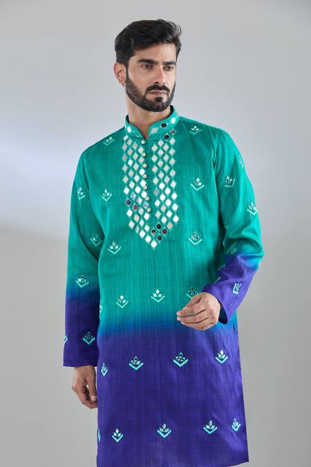 Buy Arihant Rai Sinha Green Silk Mirrors, Embroidery Ombre Kurta Online at Aza Fashions Buy_Arihant Rai Sinha_Green Silk Mirrors, Embroidery Ombre Kurta _Online_at_Aza_Fashions